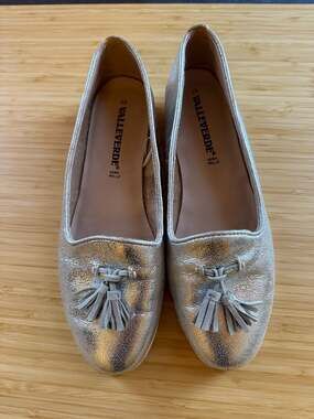 Valleverde Silver Metallic Leather Tassel Loafers Size 39